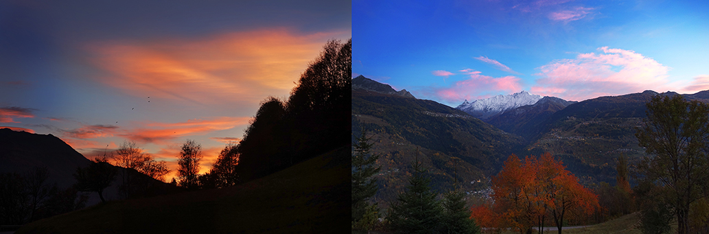 La nuit tombe sur Montchavin et Les Arcs -  Landry en arrière plan