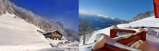 Le chalet Djan é Glyâmo et la vue sur La Plagne depuis la grande terrasse