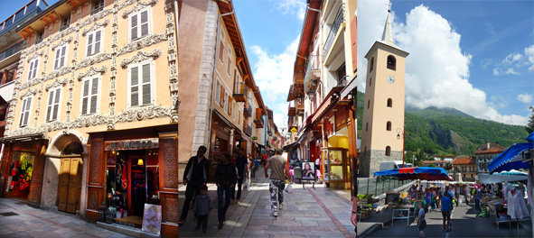 La rue principale de Bourg-Saint-Maurice et le marché du samedi matin