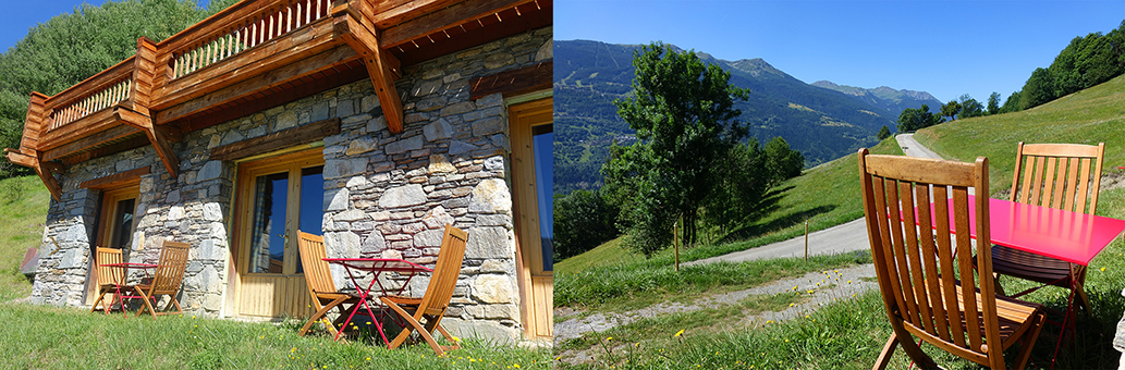 La petite terrasse de l'appartement Martna avec vue plongeante sur la Tarentaise